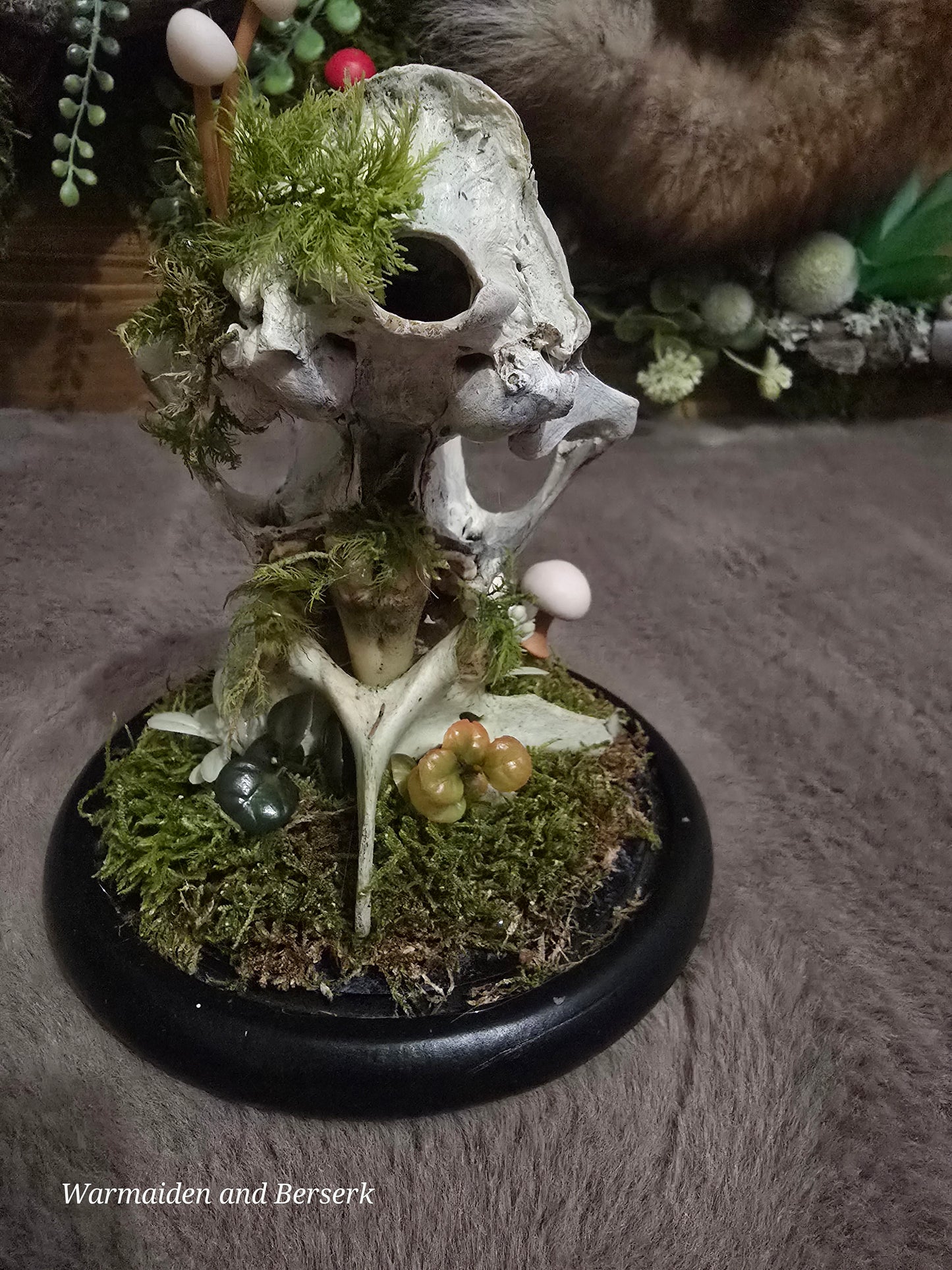 "Glass dome 'Forest Magic' - Mystical decor with animal bones and natural details"