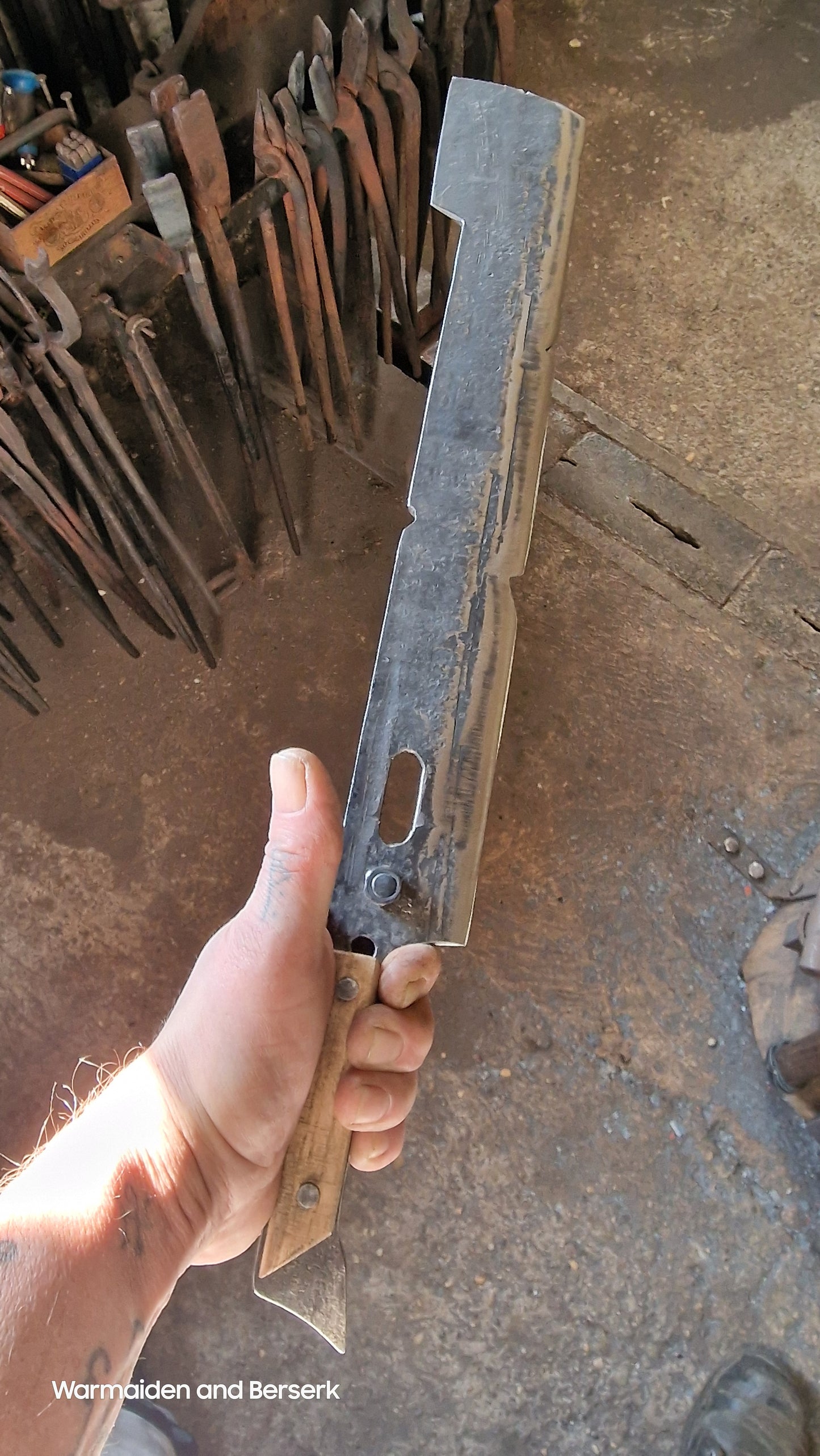 Hand Forged 'Days Gone' Lawnmower Blade Machete on Display