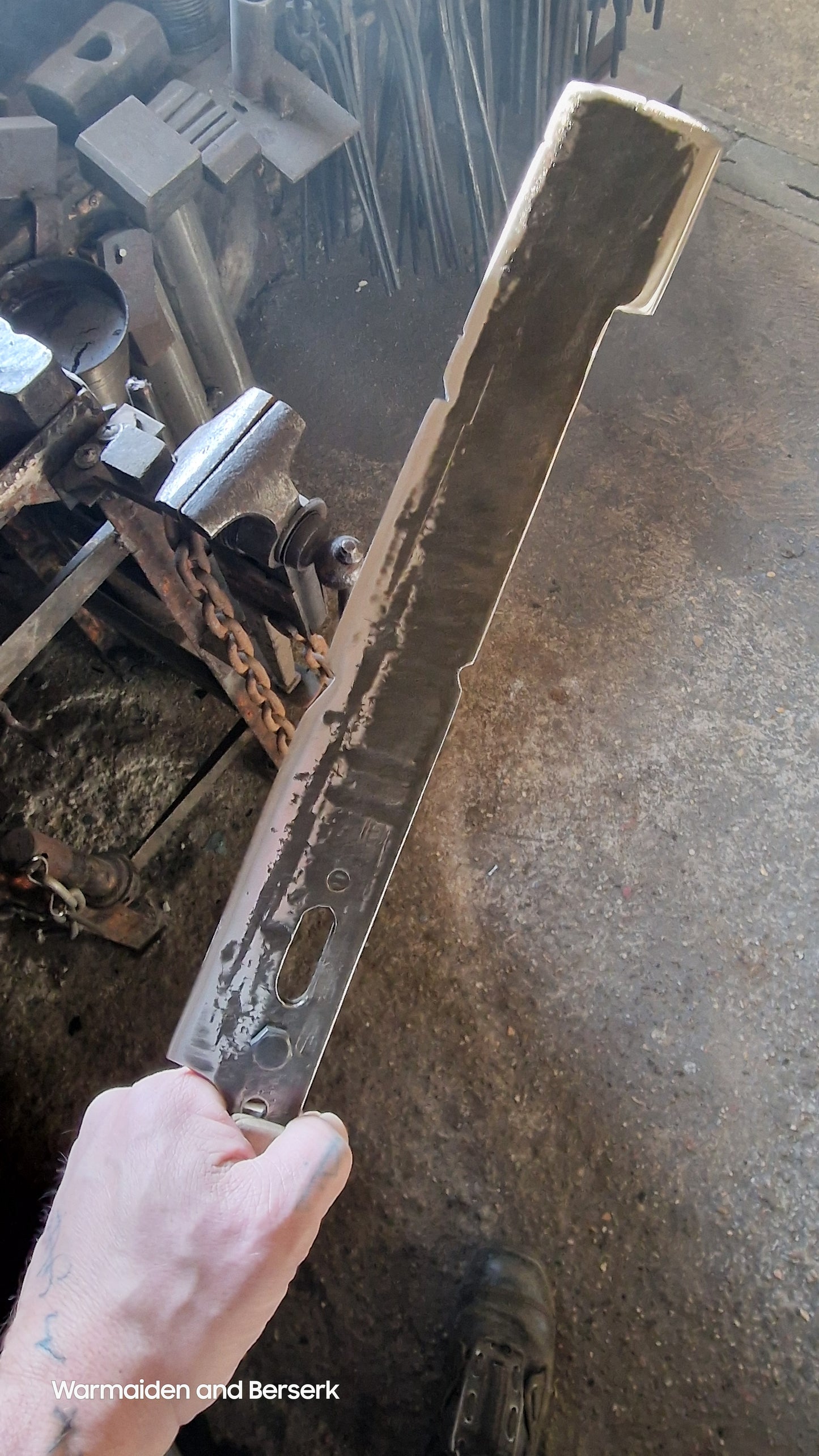 Hand Forged 'Days Gone' Lawnmower Blade Machete on Display