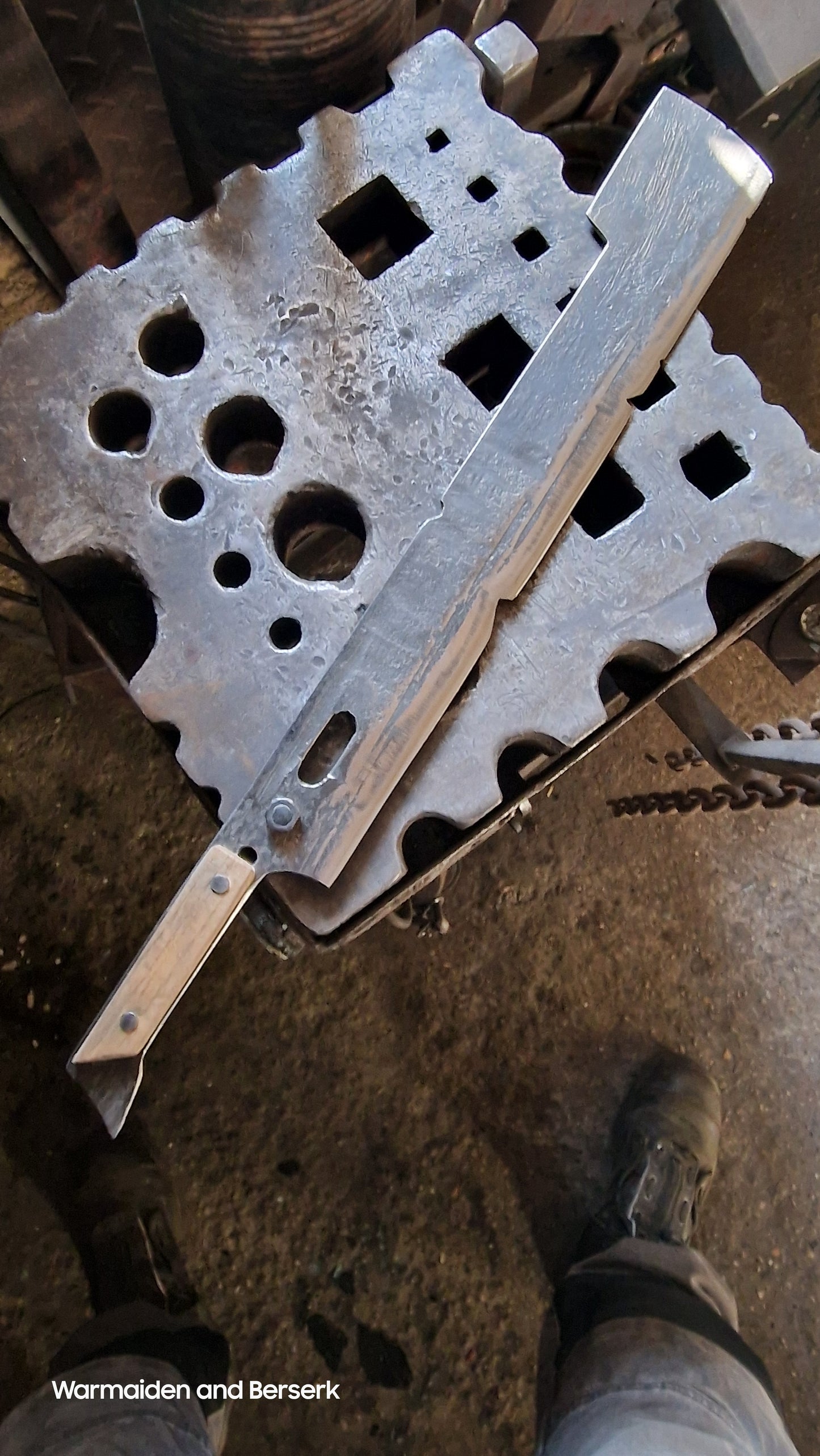Hand Forged 'Days Gone' Lawnmower Blade Machete on Display