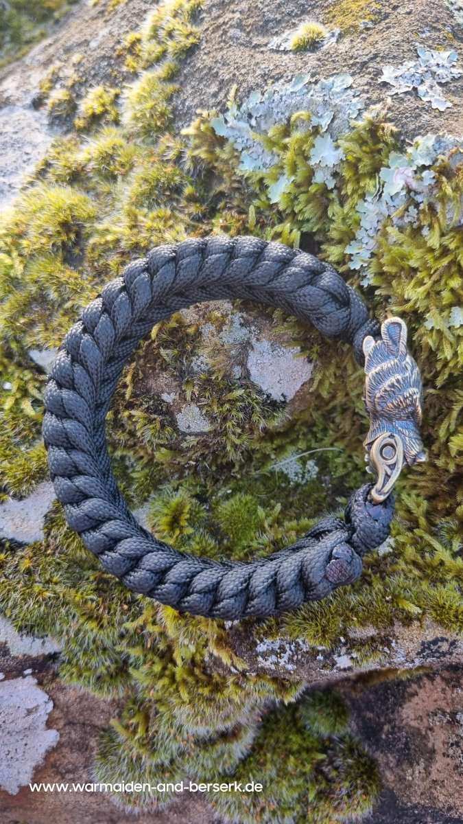 Schwarzes Sanctified Knot Paracord Armband mit Bärenkopf Verschluss