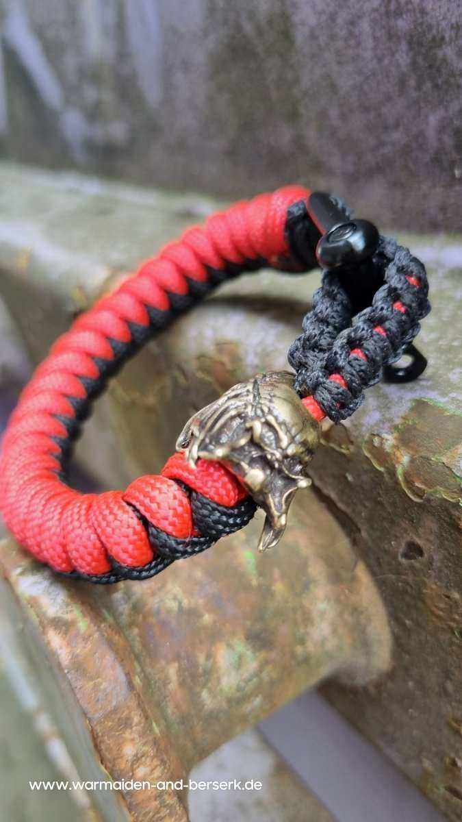 Schwarzrotes Snake Knot Paracord Armband 'Predator', mit Predator Perl