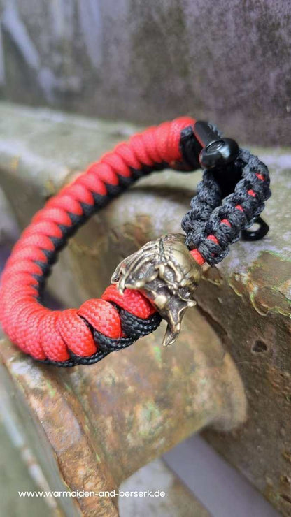 Schwarzrotes Snake Knot Paracord Armband 'Predator', mit Predator Perl