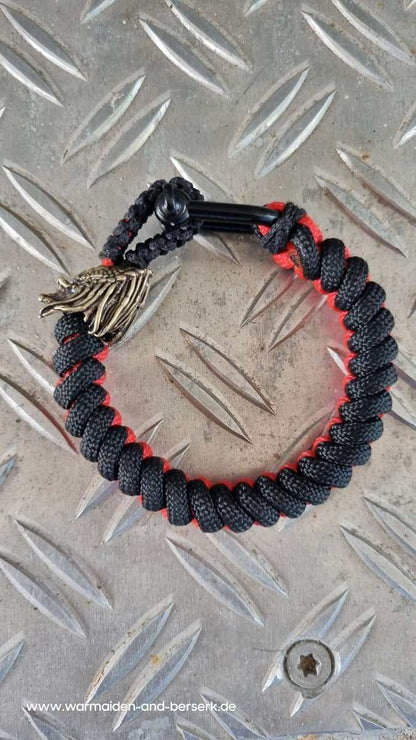 Schwarzrotes Snake Knot Paracord Armband 'Predator', mit Predator Perl